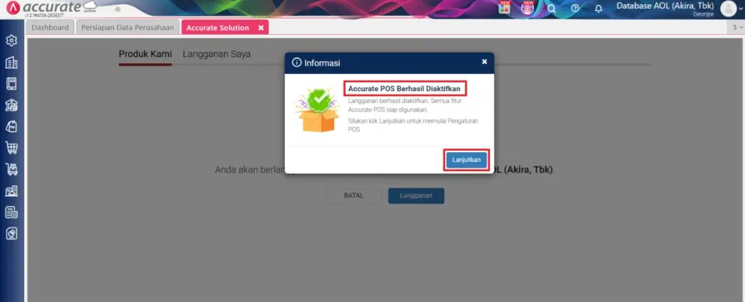 berhasil aktivasi