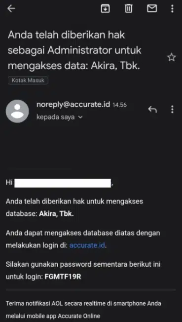 email pengguna baru