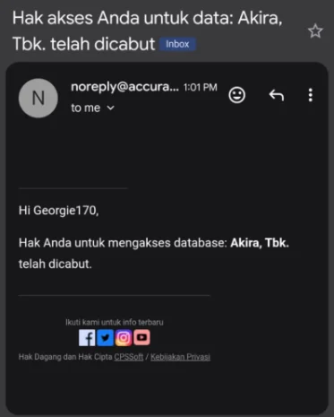 Email notifikasi hak akses telah dicabut