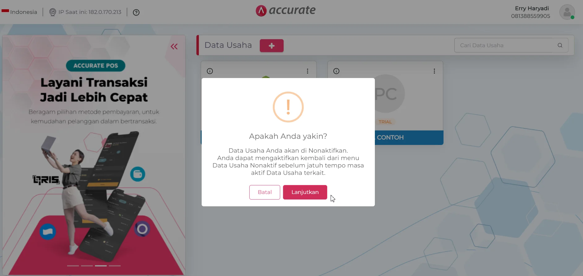 hapus data usaha