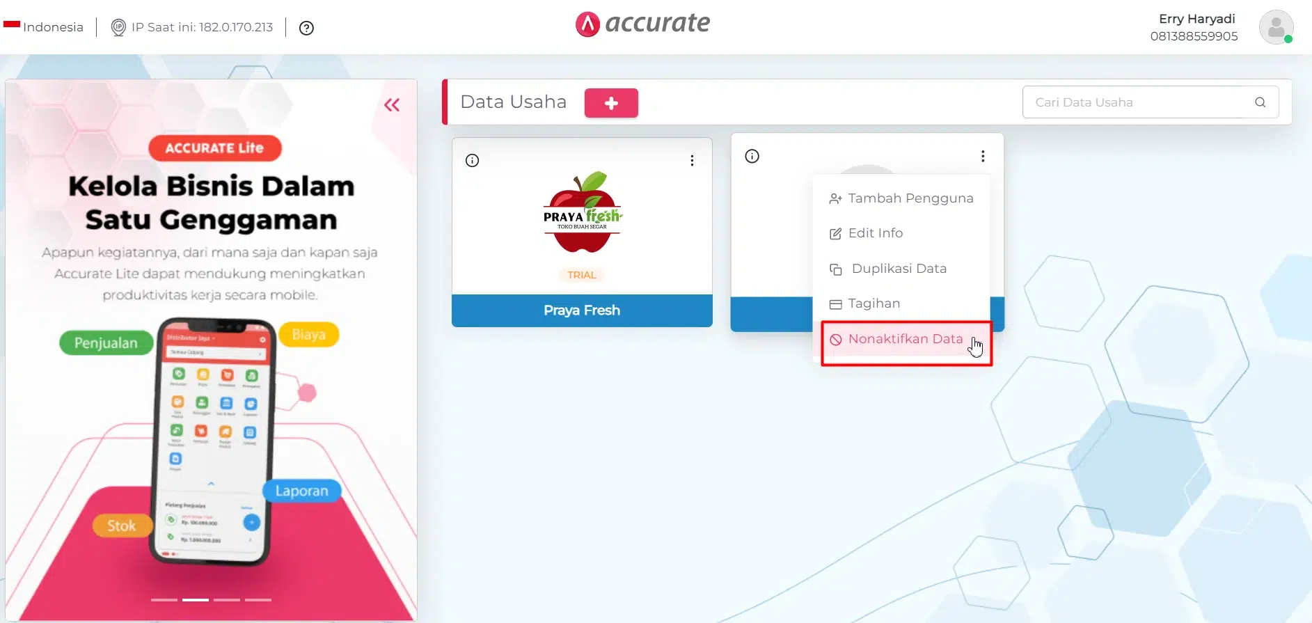 hapus database accurate online