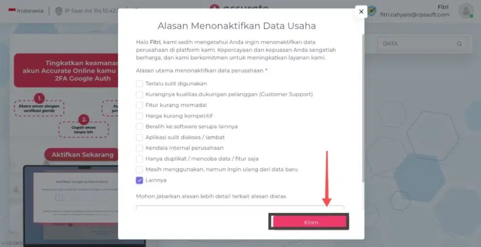 hapus database accurate online